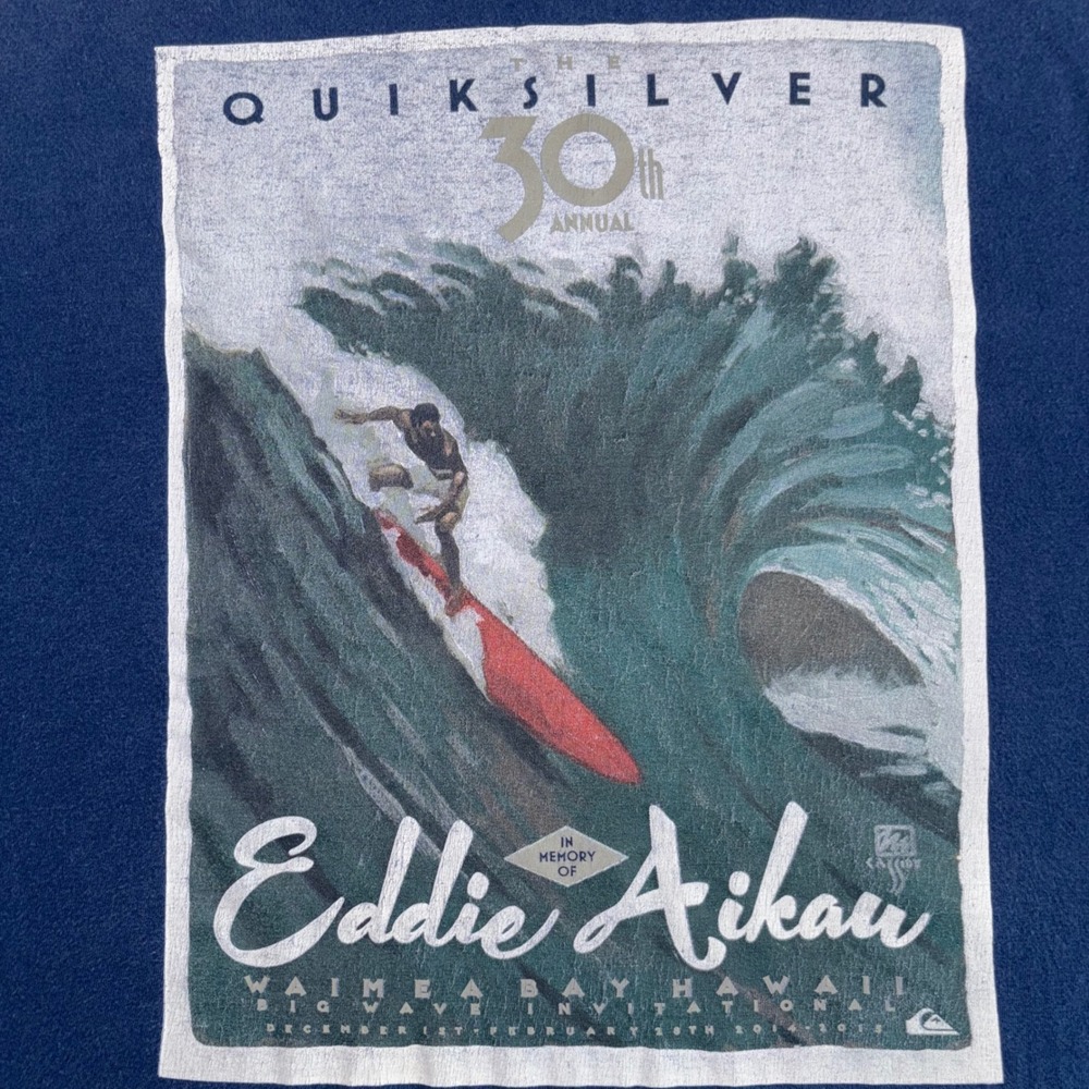 Quiksilver Boys Blue Eddie Aikau 30th Annual Waimea Bay Surf Graphic T-Shirt XL - Picture 2 of 7